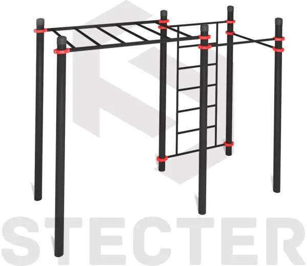 Комплекс для воркаута с рукоходом, шведской стенкой и двумя турниками - 108 мм (алюминий)