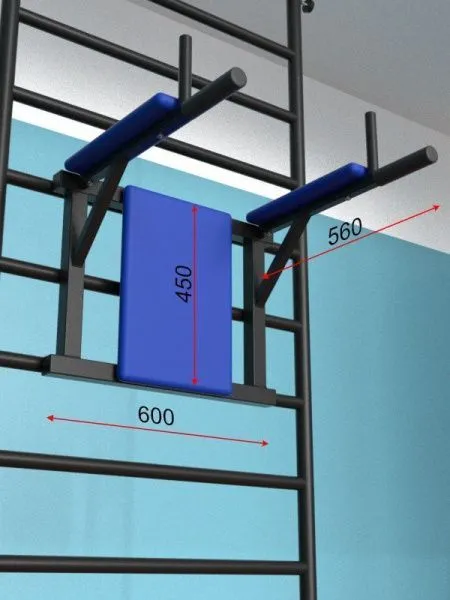Шведская стенка с регулировкой высоты враспор с брусьями-пресс (тип 3)
