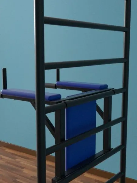 Шведская стенка с регулировкой высоты враспор с брусьями-пресс (тип 3)