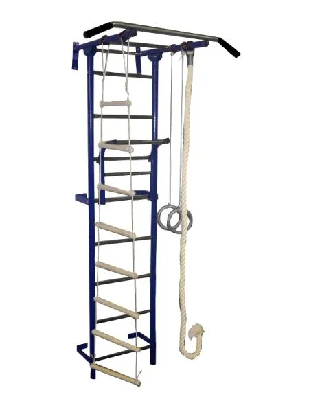 Спортивный комплекс Крепыш Г-образный Пристенный-1 (Синий/Металл/Хром)