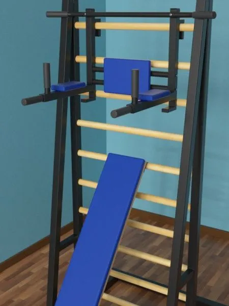 Шведская стенка с брусьями 3 в 1 и доской напольная металл-береза (тип 3)