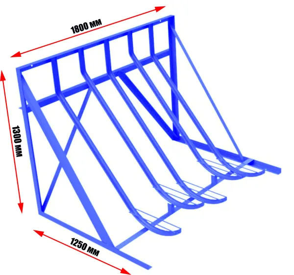 Велопарковка на 5 мест, с креплением к стене и полу