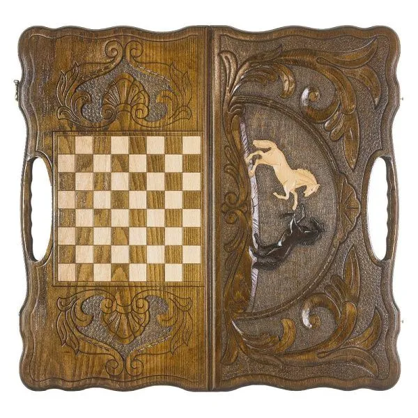 Нарды резные "Две лошади" с ручкой 60, Haleyan