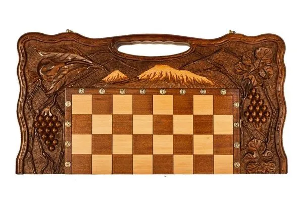 Шахматы + нарды резные "Неркени" 60, с ручкой, Haleyan