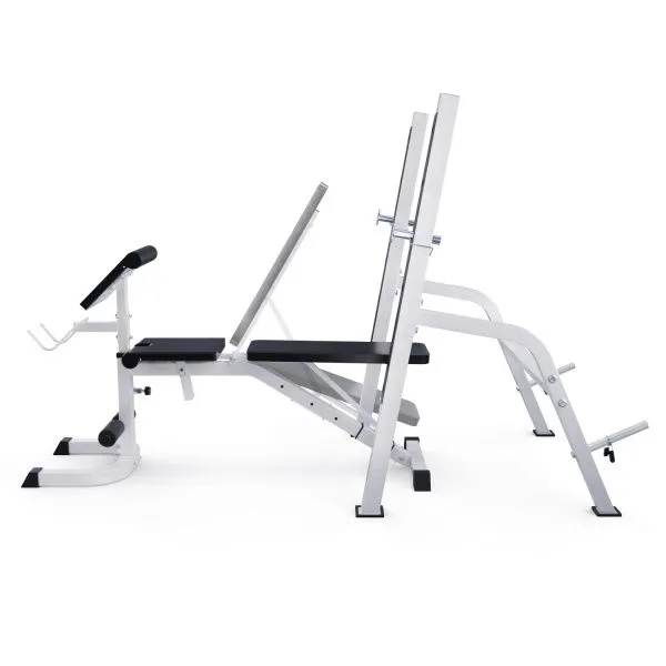 Скамья со стойками под штангу DFC GORILLA белая, с партой для бицепса