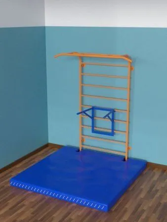 Шведская стенка с встроенным турником, брусьями и матом (детская)