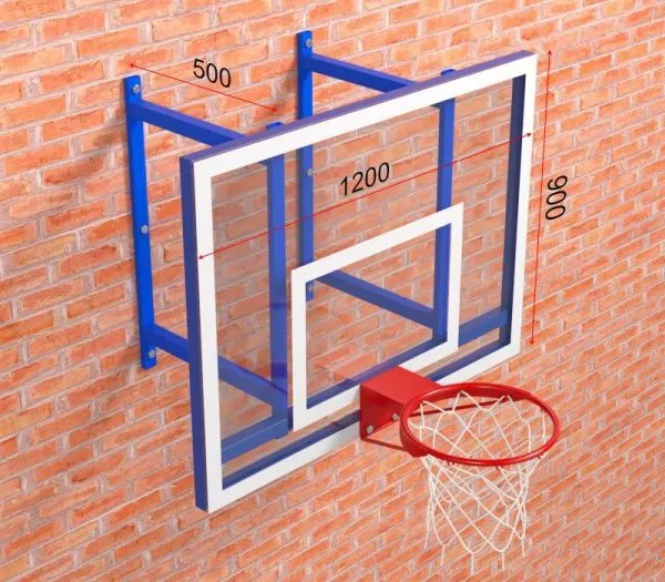 Баскетбольная ферма с тренировочным щитом 1200х900 мм из оргстекла (усиленное кольцо, вынос 500 мм)
