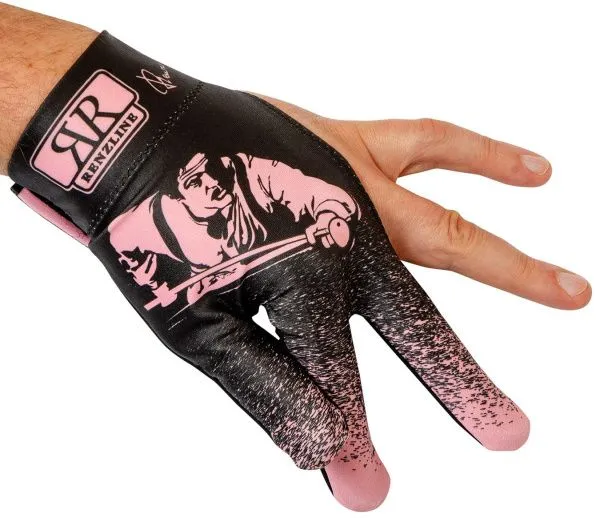 Перчатка для бильярда на левую руку черно-розовая серия Renzline коллекция Renzo Longoni Player