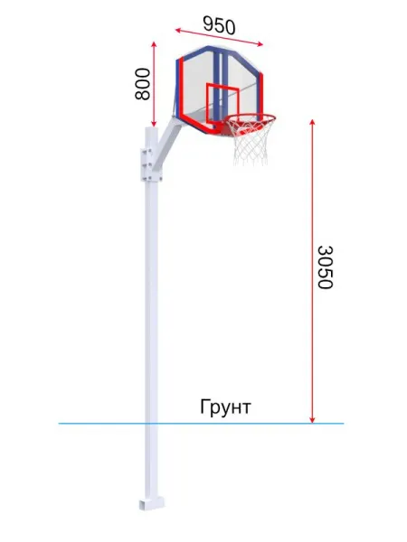 Баскетбольная стойка регулируемая разборная со стритбольным щитом 960х800 мм из оргстекла и массовым кольцом