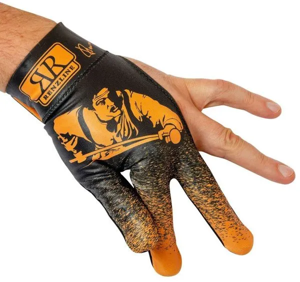 Бильярдная перчатка на левую руку черно-оранжевая линейка аксессуаров Renzline коллекция Renzo Longoni Player