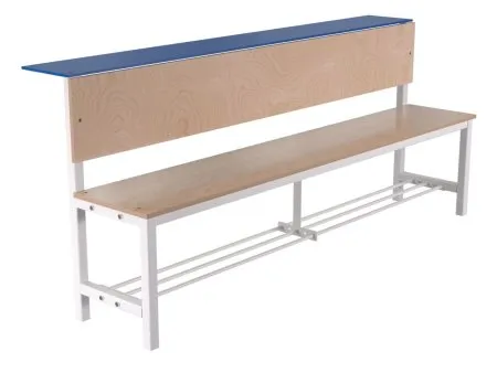 Скамейка для раздевалки со спинкой односторонняя (настил ЛДСП) с полкой для обуви и для головных уборов