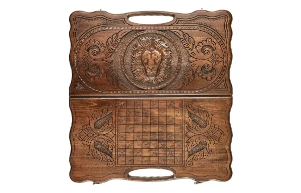 Нарды резные "Лев 2" с ручкой 60, Haleyan