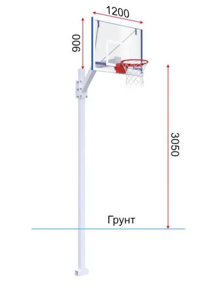 Баскетбольная стойка регулируемая разборная с трен. щитом 1200х900 мм из оргстекла 10 мм и масс. кольцом