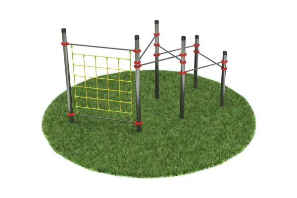 Нержавеющий воркаут комплекс с турниками и сеткой для лазанья