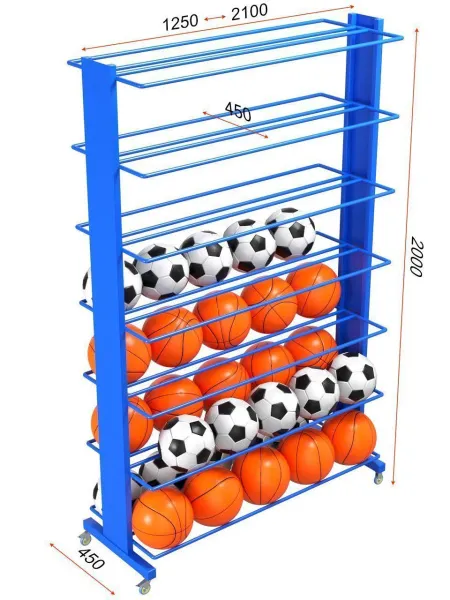 Стеллаж для мячей усиленный двухсторонний 2100 мм (на 112 шт.)