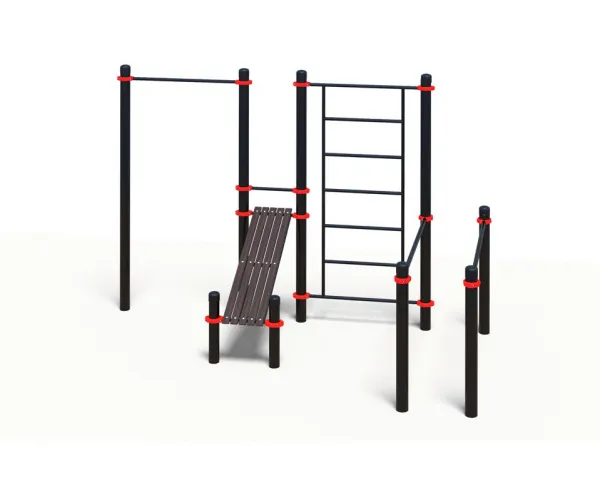 Комплекс из брусьев, турника, шведской стенки и наклонной лавки для пресса (PAW-60) - 108 мм (алюминий)