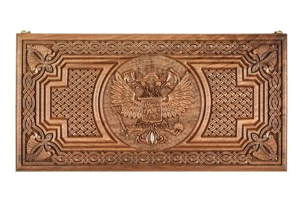 Нарды резные "2 герба" 60, орех, Haleyan