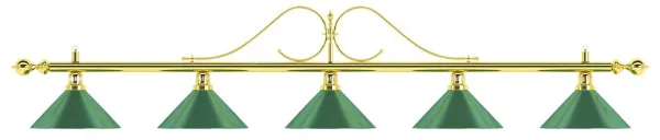 Лампа на пять плафонов «Classic» (витая золотистая штанга, зеленый плафон D35см)