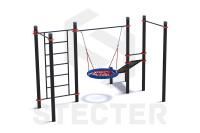 Уличный комплекс из двух турников, шведской стенки, качели Гнездо и наклонной скамьи для пресса