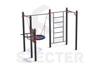 Уличный комплекс из стойки для пресса, качели Гнездо, шведской стенки и турника Мультихват