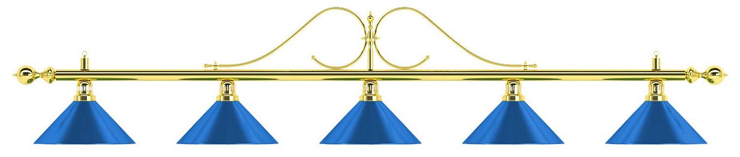 Лампа на пять плафонов «Classic Blue Light» (витая золотистая штанга, синий плафон D35см)