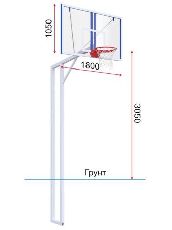 Баскетбольная стойка двухопорная с проф. щитом 1800х1050 мм из оргстекла 15 мм и массовым кольцом