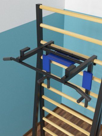 Шведская стенка разборная напольная (тип 3) с брусьями 3 в 1 металл-береза