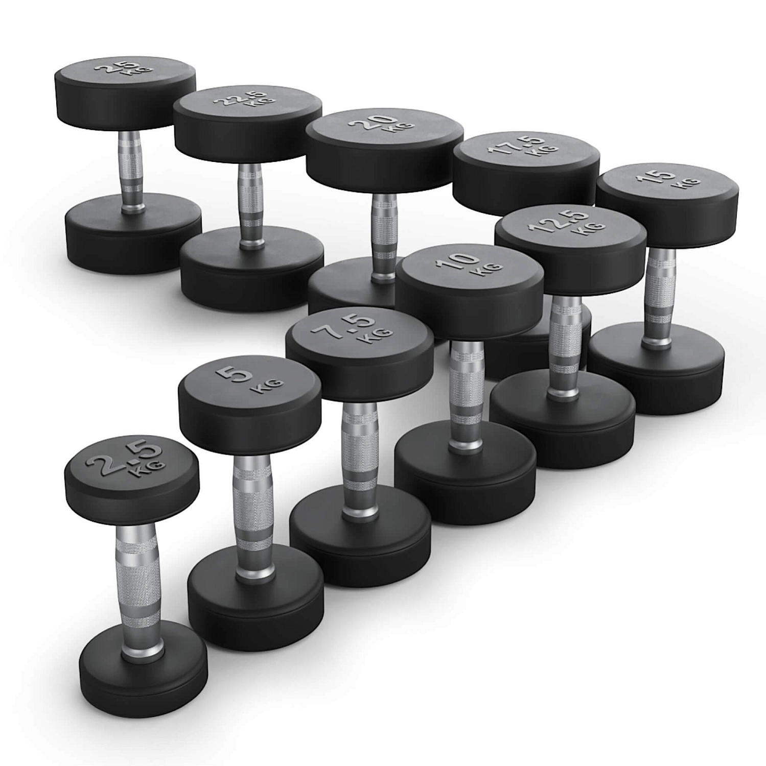 Ряд гантелей круглых UNIX Fit обрезиненные от 2,5 до 25 кг