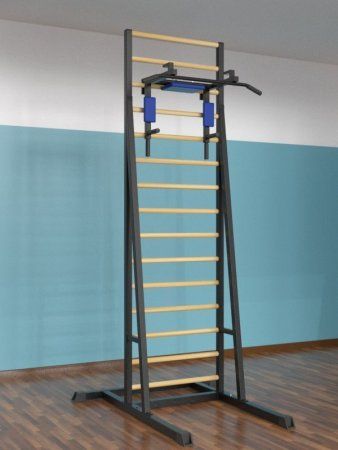 Шведская стенка разборная напольная (тип 3) с брусьями 3 в 1 металл-береза