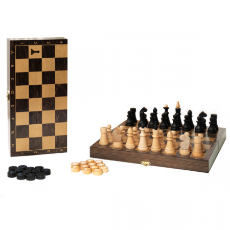 Шахматы + шашки дорожные венге рисунок золото "Объедовские"