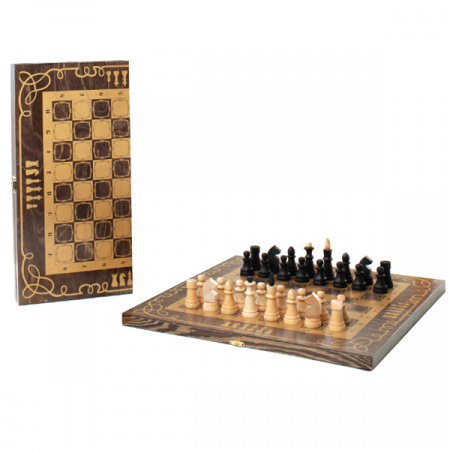 Шахматы "Объедовские" с малой деревянной венге доской рисунок золото "Орнамент"