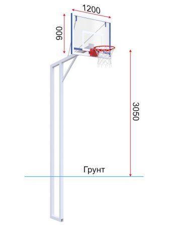 Баскетбольная стойка двухопорная с трен. щитом 1200х900 мм из оргстекла 10 мм и массовым кольцом