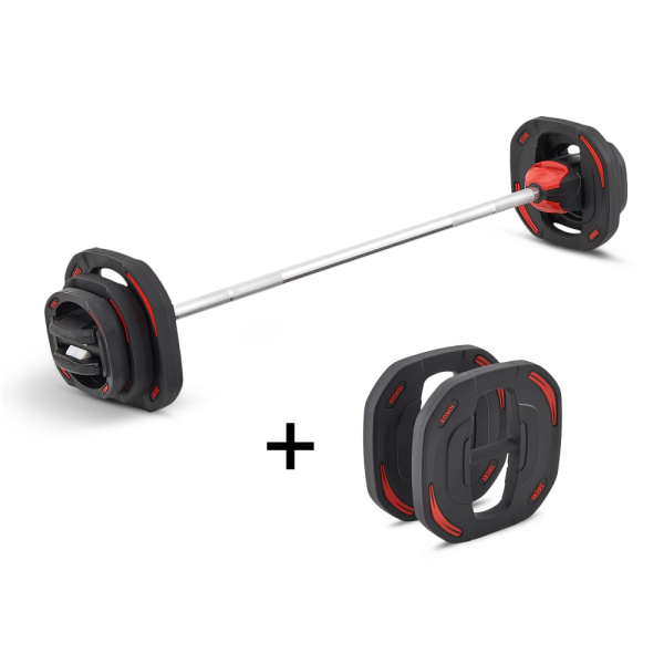 Памп-штанга для аэробики 19,8 кг c двумя дополнительными дисками по 10 кг REBEL