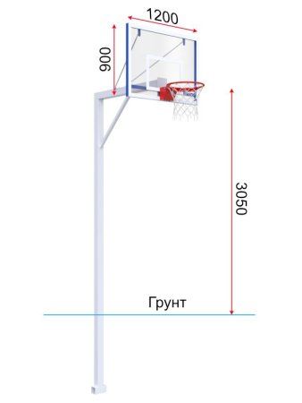 Баскетбольная стойка с тренировочным щитом 1200х900 мм из оргстекла 10 мм и массовым кольцом 