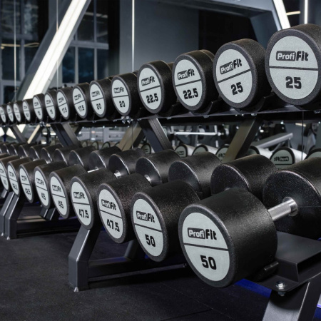 Гантельный ряд полиуретановый (шаг 2,5 кг, 10 пар) PROFI-FIT 2,5-25 кг