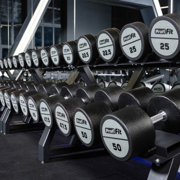 Гантельный ряд полиуретановый (шаг 2,5 кг, 5 пар) PROFI-FIT 27,5-37,5 кг