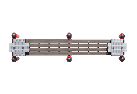 Горизонтальная гимнастическая скамья двойная разноуровневая с упором для ног, к которой прикреплены