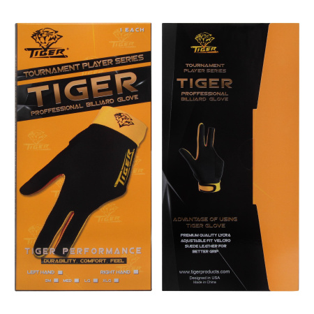 Перчатка Tiger Professional Billiard Glove черная/желтая правая M