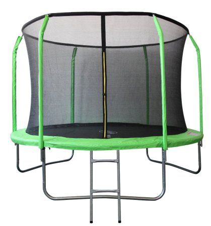 Батут SportElite фиберглас с защитной сеткой внутрь и лестницей салатовый 12FT