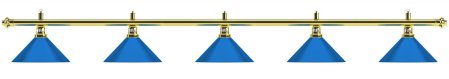 Лампа на пять плафонов «Blue Light» (золотистая штанга, синий плафон D35 см)