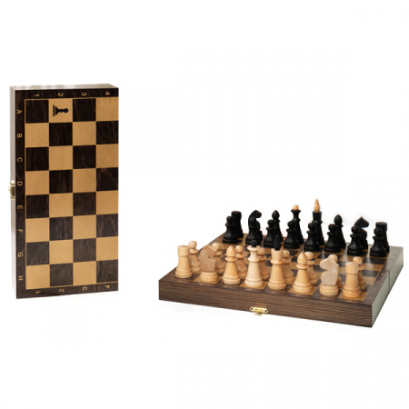 Шахматы обиходные деревянные "Объедовские" с дорожной деревянной венге доской рисунок золото "Класс"