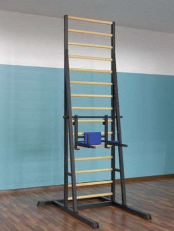 Шведская стенка разборная напольная (тип 3) с брусьями 3 в 1 металл-береза