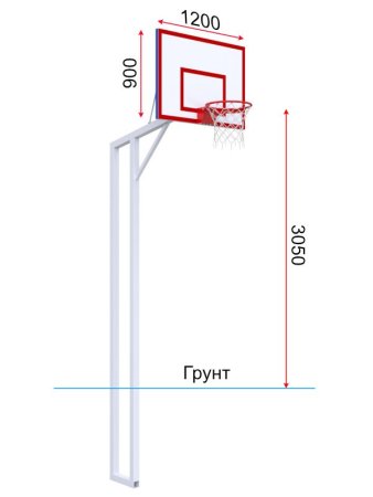 Баскетбольная стойка двухопорная с трен.щитом 1200х900 мм из метал. листа и массовым кольцом