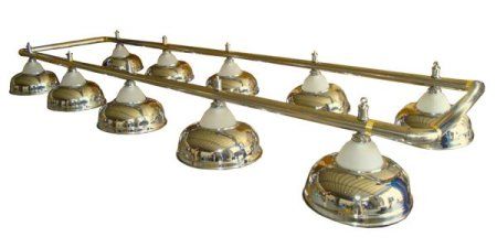 Лампа на десять плафонов «Crown» (серебряная штанга, золотистый плафон D38см)