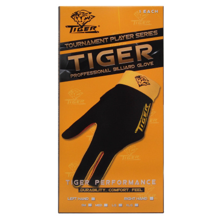 Перчатка Tiger Professional Billiard Glove черная/желтая правая M
