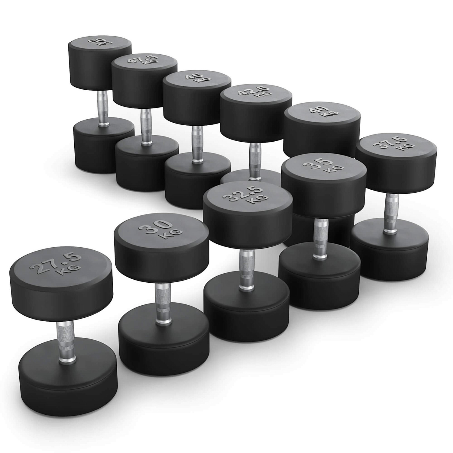 Ряд гантелей круглых UNIX Fit обрезиненные от 27,5 до 50 кг