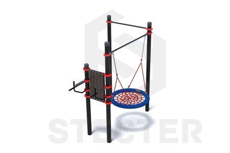 Уличный комплекс из турника, качели Гнездо и тренажера вертикальные брусья-пресс