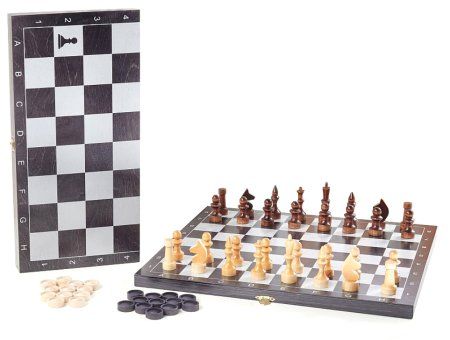 Шахматы + шашки малые черные рисунок серебро Классик