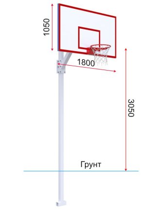Баскетбольная стойка разборная регулируемая с щитом 1800х1050 мм из метал. листа и массовым кольцом