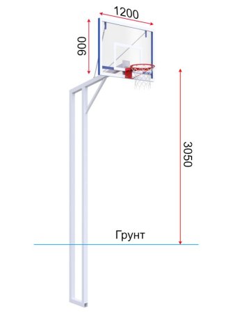 Баскетбольная стойка двухопорная с трен.щитом 1200х900 мм из оргстекла 10 мм и усиленным кольцом